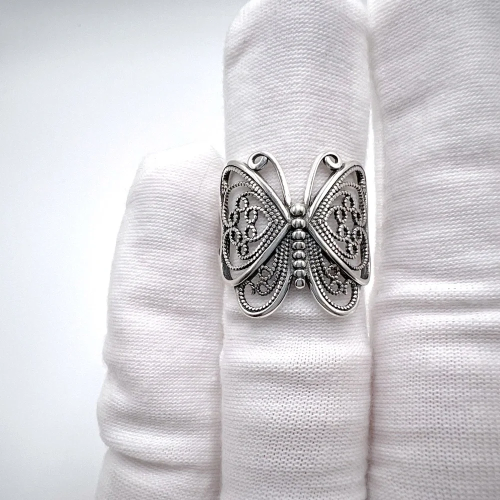 .925 Sterling Silver Filigree Butterfly Ring